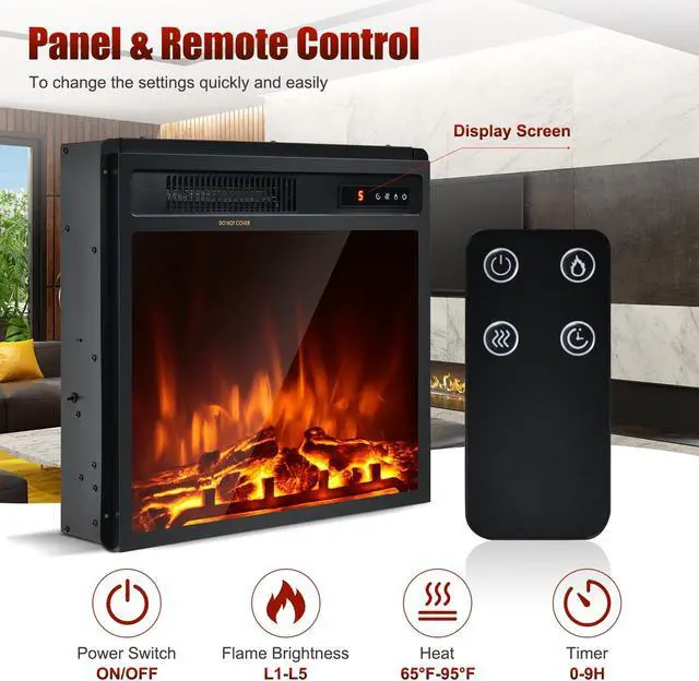 Alt view image 3 of 7 - SlickBlue 18 Inch 1500W Electric Fireplace Freestanding and Recessed Heater