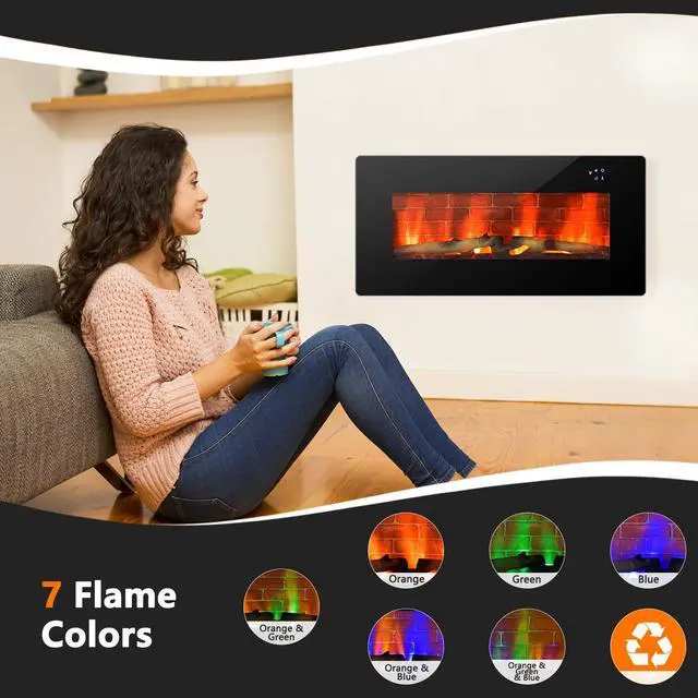 Alt view image 3 of 7 - SlickBlue 36 Inch Electric Wall Mounted Freestanding Fireplace with Remote Control-Black
