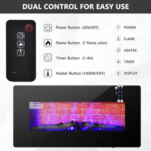 Alt view image 5 of 7 - SlickBlue 36 Inch Electric Wall Mounted Freestanding Fireplace with Remote Control-Black