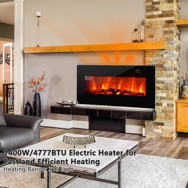 Alt view image 4 of 7 - SlickBlue 36 Inch Electric Wall Mounted Freestanding Fireplace with Remote Control-Black