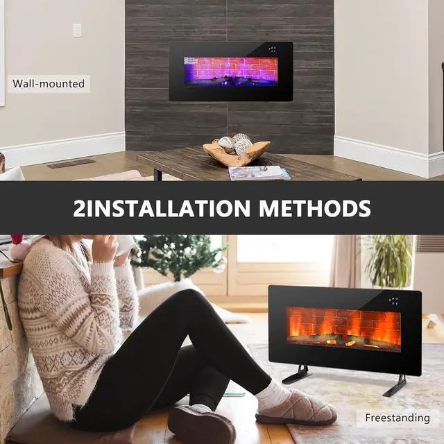 Alt view image 6 of 7 - SlickBlue 36 Inch Electric Wall Mounted Freestanding Fireplace with Remote Control-Black