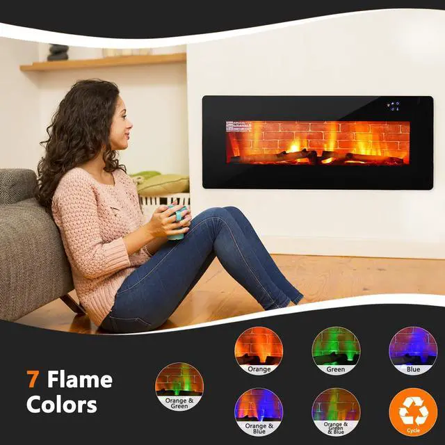 Alt view image 5 of 7 - SlickBlue 42 Inch Electric Wall Mounted Freestanding Fireplace with Remote Control-Black