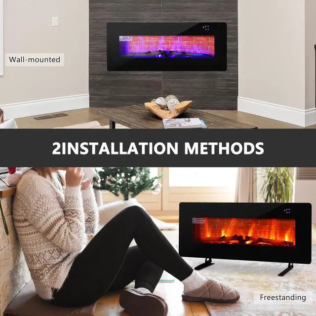 Alt view image 7 of 7 - SlickBlue 42 Inch Electric Wall Mounted Freestanding Fireplace with Remote Control-Black