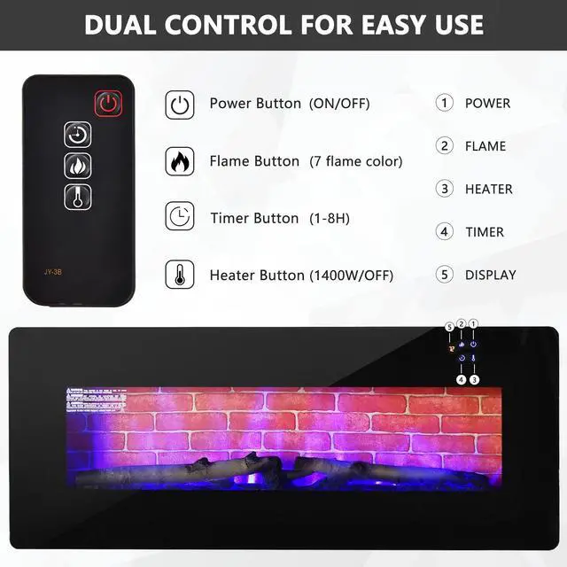 Alt view image 6 of 7 - SlickBlue 42 Inch Electric Wall Mounted Freestanding Fireplace with Remote Control-Black