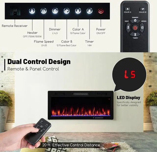 Alt view image 6 of 7 - SlickBlue Electric Fireplace Recessed and Wall Mounted for 2' x 6' Stud-40 Inches