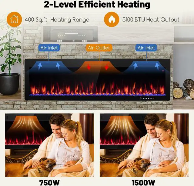 Alt view image 7 of 7 - SlickBlue Electric Fireplace Recessed and Wall Mounted for 2' x 6' Stud-60 inches