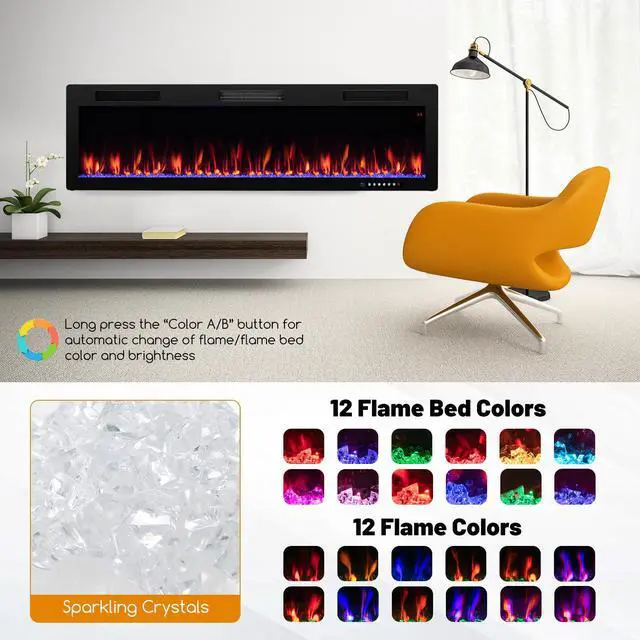 Alt view image 5 of 7 - SlickBlue Electric Fireplace Recessed and Wall Mounted for 2' x 6' Stud-60 inches