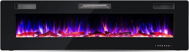 Alt view image 4 of 7 - SlickBlue 68 Inch Ultra-Thin Electric Fireplace Recessed Wall Mounted with Crystal Log Decoration