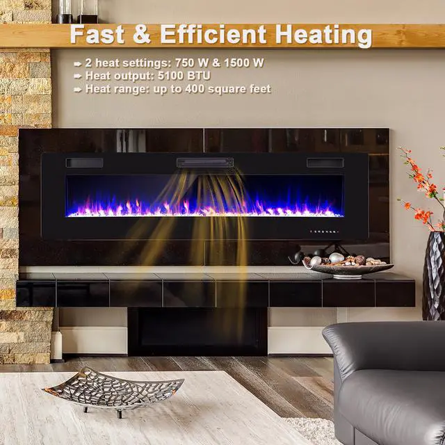 Alt view image 7 of 7 - SlickBlue 68 Inch Ultra-Thin Electric Fireplace Recessed Wall Mounted with Crystal Log Decoration