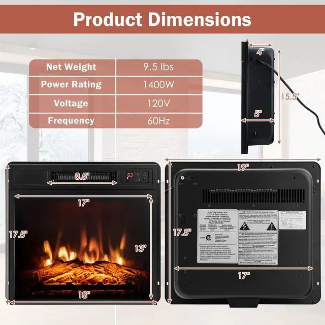 Alt view image 5 of 7 - SlickBlue 18 Inch Electric Fireplace Inserted with Adjustable LED Flame
