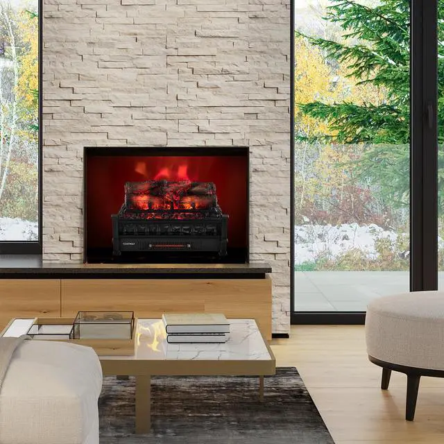 Alt view image 3 of 7 - SlickBlue 20 Inch Electric Fireplace Heater with Realistic Pinewood Ember Bed-Black