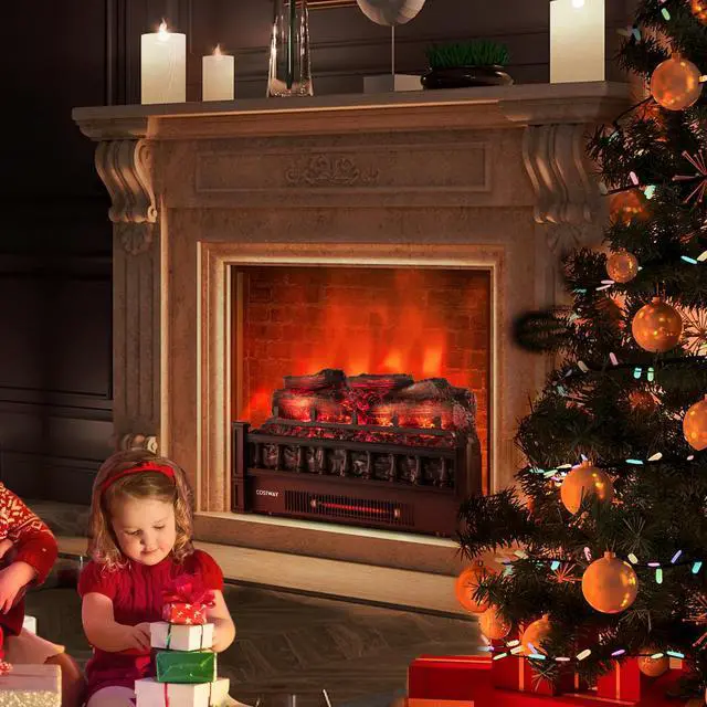 Alt view image 4 of 7 - SlickBlue 20 Inch Electric Fireplace Heater with Realistic Pinewood Ember Bed-Black