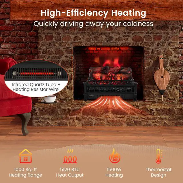Alt view image 7 of 7 - SlickBlue 20 Inch Electric Fireplace Heater with Realistic Pinewood Ember Bed-Black