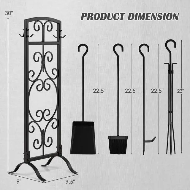 Alt view image 4 of 7 - SlickBlue 5 Piece Wrought Iron Fireplace Tools with Decor Holder-Black