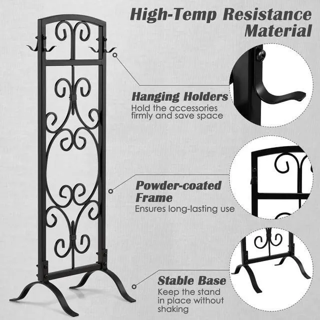 Alt view image 6 of 7 - SlickBlue 5 Piece Wrought Iron Fireplace Tools with Decor Holder-Black