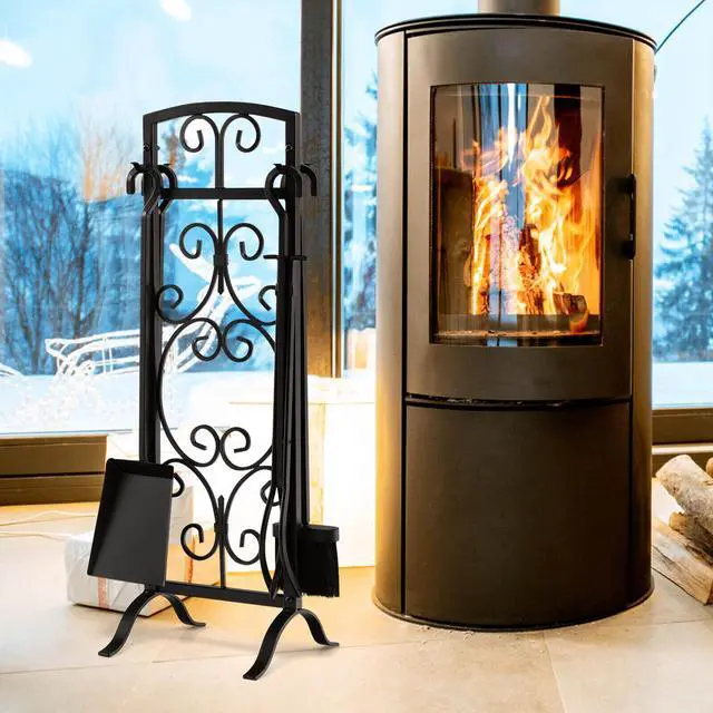 Alt view image 7 of 7 - SlickBlue 5 Piece Wrought Iron Fireplace Tools with Decor Holder-Black