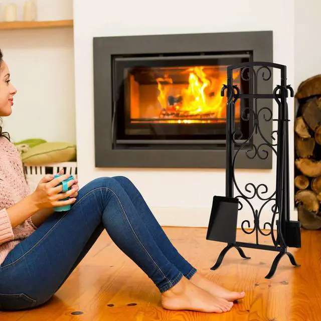 Alt view image 5 of 7 - SlickBlue 5 Piece Wrought Iron Fireplace Tools with Decor Holder-Black