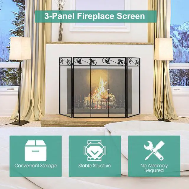 Alt view image 3 of 7 - SlickBlue 3-Panel Fireplace Screen Decor Cover with Exquisite Pattern