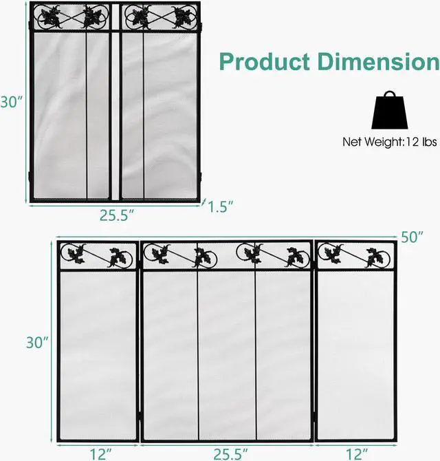 Alt view image 4 of 7 - SlickBlue 3-Panel Fireplace Screen Decor Cover with Exquisite Pattern