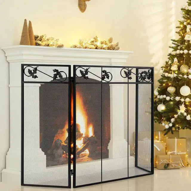 Alt view image 2 of 7 - SlickBlue 3-Panel Fireplace Screen Decor Cover with Exquisite Pattern