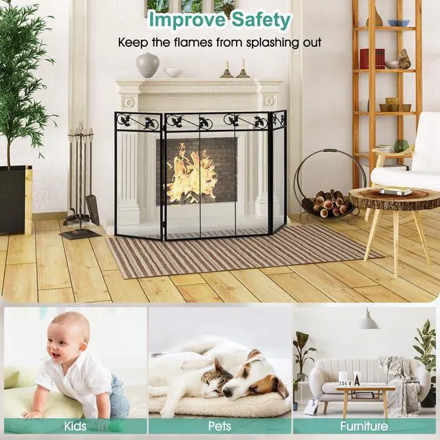 Alt view image 5 of 7 - SlickBlue 3-Panel Fireplace Screen Decor Cover with Exquisite Pattern