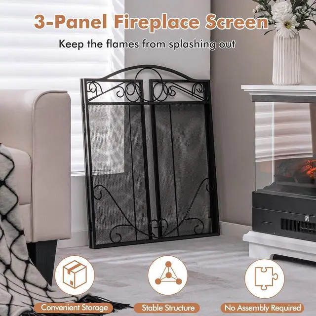 Alt view image 3 of 7 - SlickBlue 3-Panel Freestanding Fireplace Screen Folded Fire Doors