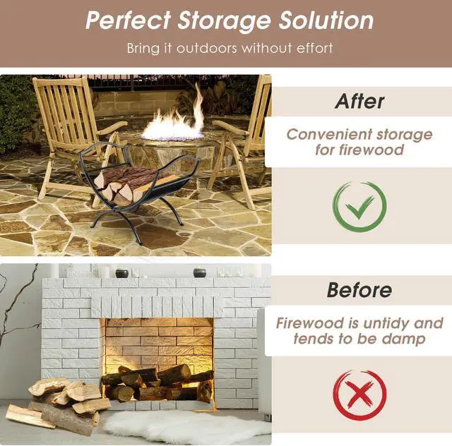 Alt view image 3 of 7 - SlickBlue 19 Inch Folding Fireplace Log Rack with Convenient Handle-Black