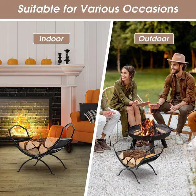 Alt view image 6 of 7 - SlickBlue 19 Inch Folding Fireplace Log Rack with Convenient Handle-Black