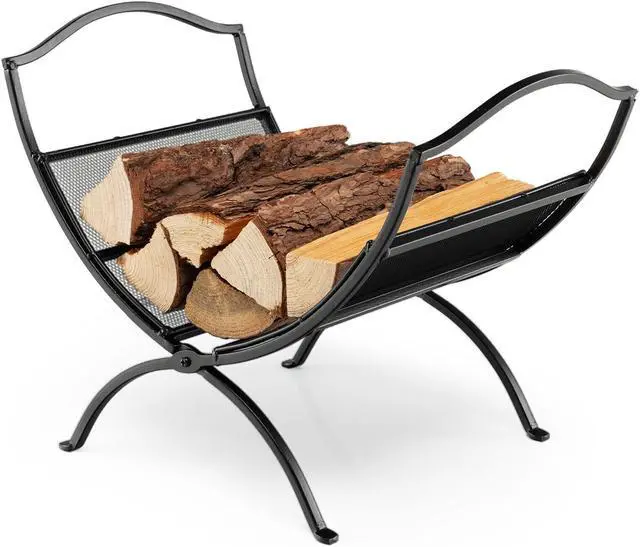 Alt view image 7 of 7 - SlickBlue 19 Inch Folding Fireplace Log Rack with Convenient Handle-Black