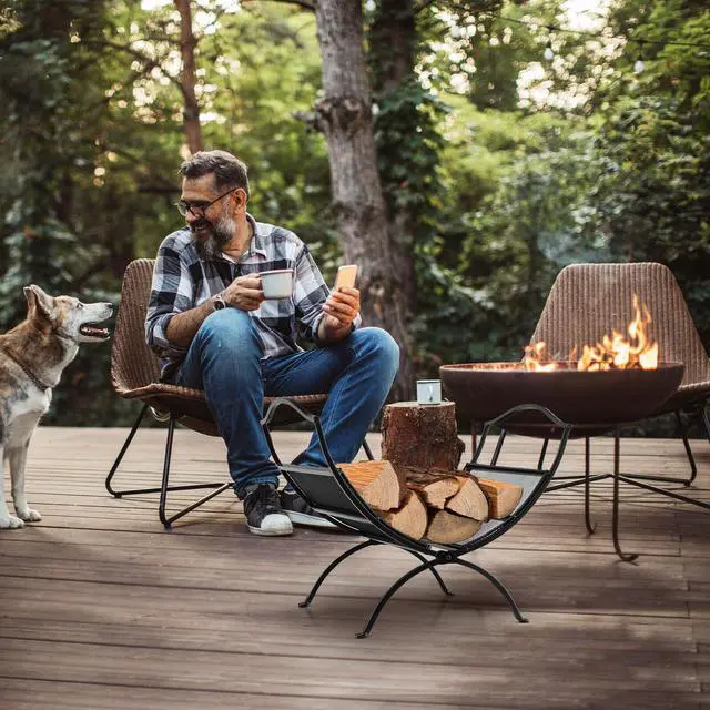 Alt view image 2 of 7 - SlickBlue 19 Inch Folding Fireplace Log Rack with Convenient Handle-Black