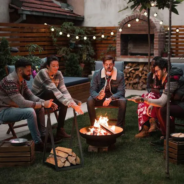 Alt view image 5 of 7 - SlickBlue Triangle Firewood Rack with Raised Base for Fireplace Fire Pit-Black