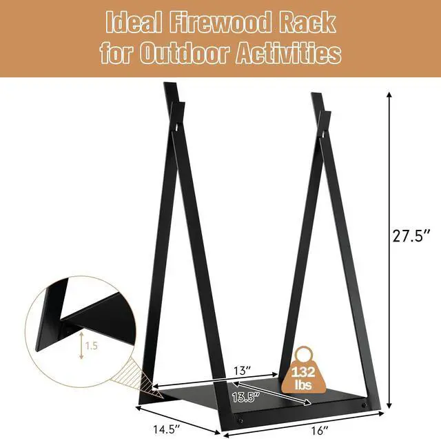 Alt view image 4 of 7 - SlickBlue Triangle Firewood Rack with Raised Base for Fireplace Fire Pit-Black