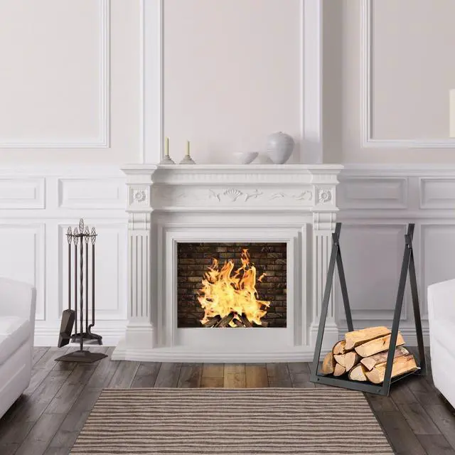 Alt view image 7 of 7 - SlickBlue Triangle Firewood Rack with Raised Base for Fireplace Fire Pit-Black