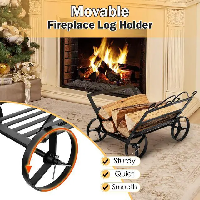Alt view image 3 of 7 - SlickBlue Firewood Rack Decorative Rustproof Steel Fireplace Log Holder with Wheels