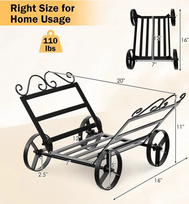 Alt view image 4 of 7 - SlickBlue Firewood Rack Decorative Rustproof Steel Fireplace Log Holder with Wheels