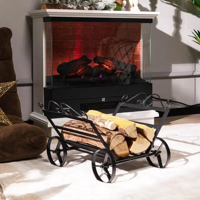 Alt view image 2 of 7 - SlickBlue Firewood Rack Decorative Rustproof Steel Fireplace Log Holder with Wheels