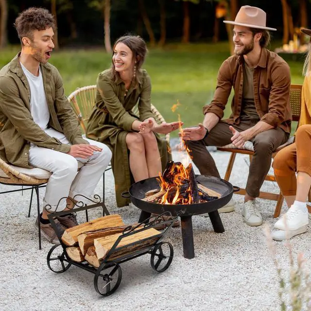 Alt view image 7 of 7 - SlickBlue Firewood Rack Decorative Rustproof Steel Fireplace Log Holder with Wheels