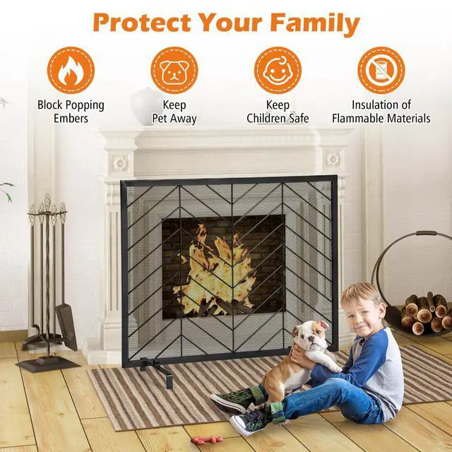 Alt view image 6 of 7 - SlickBlue 38 x 31 Inch Single Panel Fireplace Screen-Golden