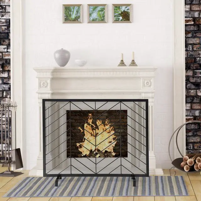 Alt view image 4 of 7 - SlickBlue 38 x 31 Inch Single Panel Fireplace Screen-Golden
