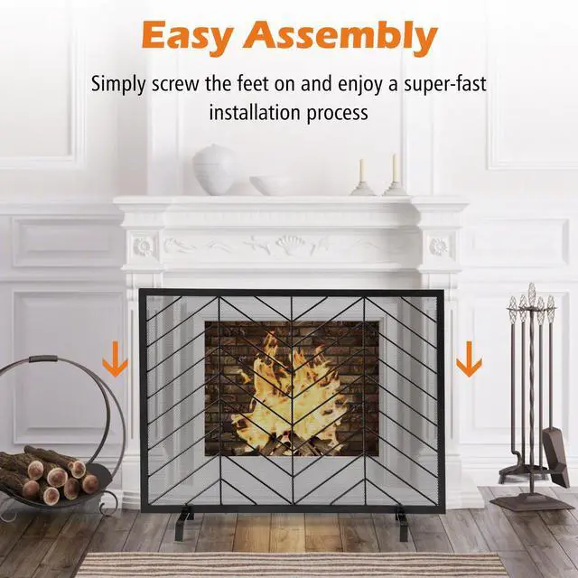 Alt view image 7 of 7 - SlickBlue 38 x 31 Inch Single Panel Fireplace Screen-Golden