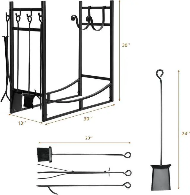 Alt view image 3 of 7 - SlickBlue 30 Inch Firewood Rack with 4 Tool Set Kindling Holders for Indoor and Outdoor