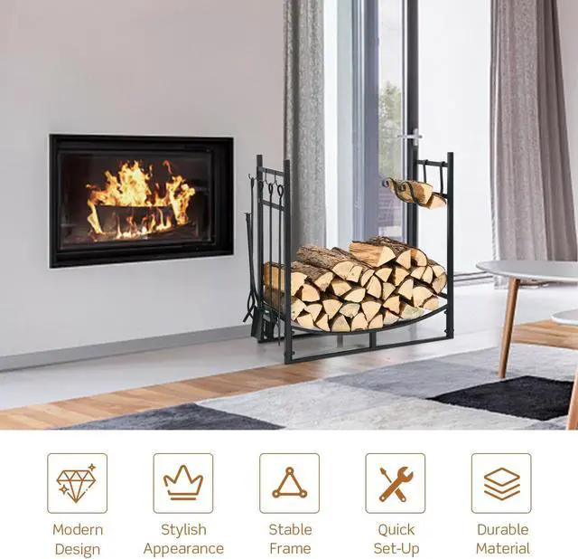 Alt view image 4 of 7 - SlickBlue 30 Inch Firewood Rack with 4 Tool Set Kindling Holders for Indoor and Outdoor