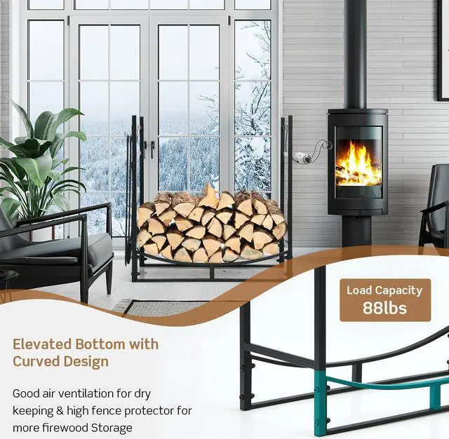 Alt view image 7 of 7 - SlickBlue 30 Inch Firewood Rack with 4 Tool Set Kindling Holders for Indoor and Outdoor