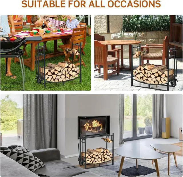Alt view image 6 of 7 - SlickBlue 30 Inch Firewood Rack with 4 Tool Set Kindling Holders for Indoor and Outdoor