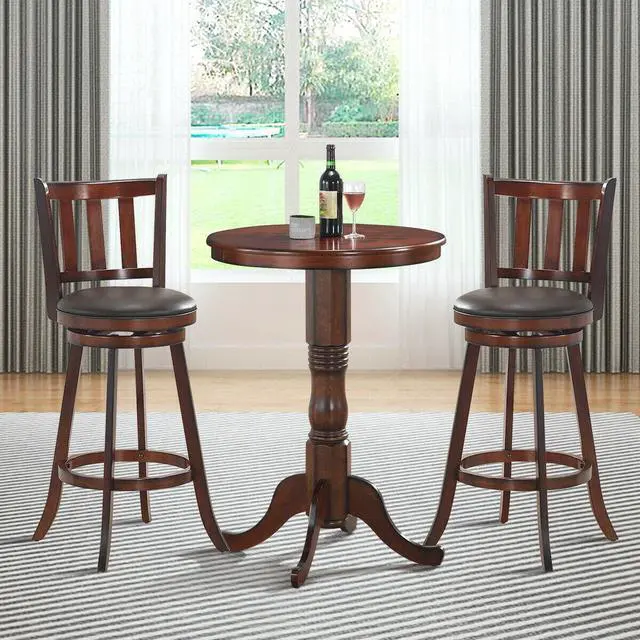 Alt view image 4 of 7 - SlickBlue 2 Pieces 360 Degree Swivel Wooden Counter Height Bar Stool Set with Cushioned Seat-31 inches