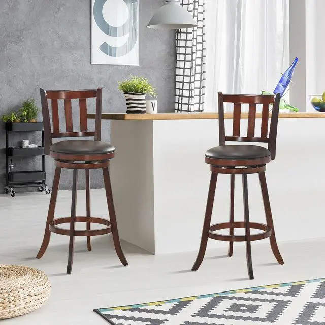 Alt view image 2 of 7 - SlickBlue 2 Pieces 360 Degree Swivel Wooden Counter Height Bar Stool Set with Cushioned Seat-31 inches