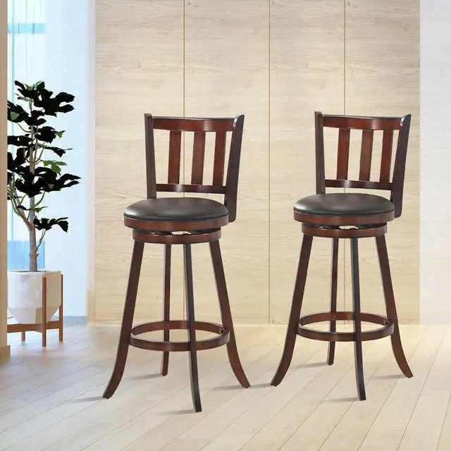 Alt view image 6 of 7 - SlickBlue 2 Pieces 360 Degree Swivel Wooden Counter Height Bar Stool Set with Cushioned Seat-31 inches