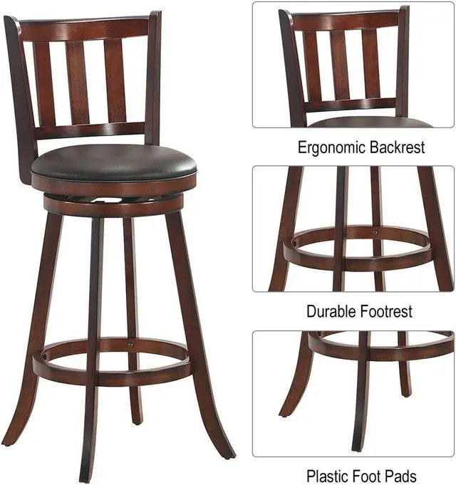 Alt view image 5 of 7 - SlickBlue 2 Pieces 360 Degree Swivel Wooden Counter Height Bar Stool Set with Cushioned Seat-31 inches