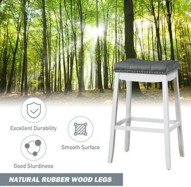 Alt view image 2 of 3 - SlickBlue 29"Set of 2 Nailhead Saddle Bar Stools