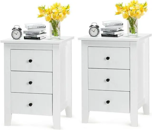 Main image of SlickBlue 2 Pieces Nightstand End Beside Table with 3 Drawers